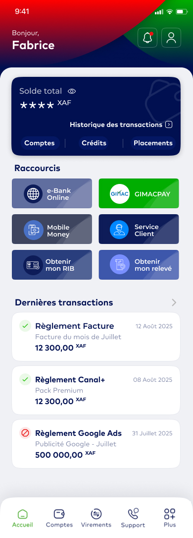 Interface de l'application AFG e-Bank